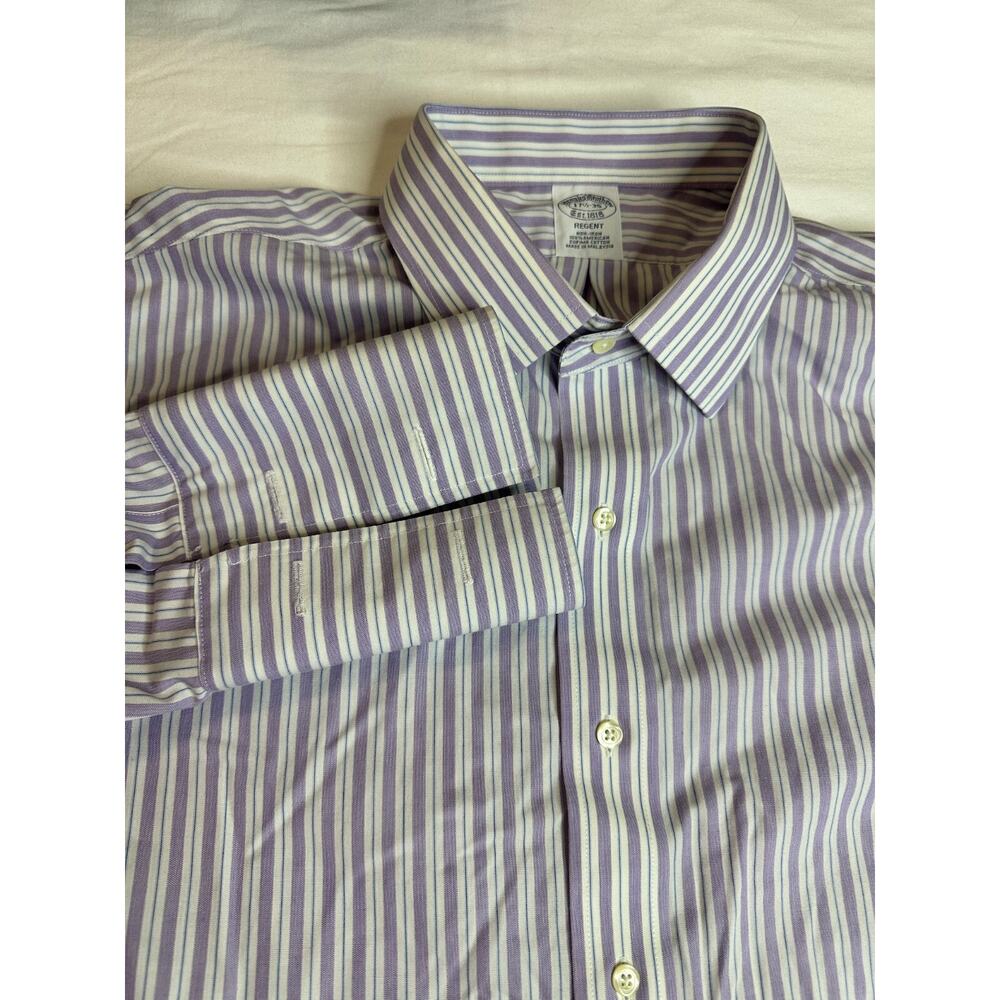 Brooks Brothers Regent Dress Shirt Mens 17 1/2,35 Purple White Non-Iron Supima